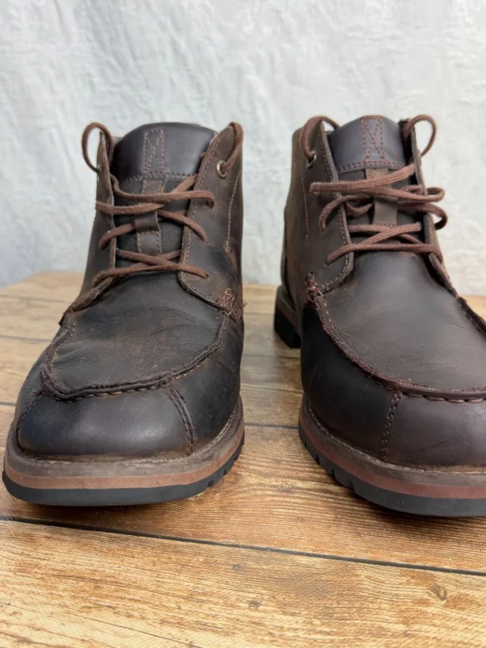 Timberland Men's Size 13 Brown Leather Moc Toe Chukka Boots OrthoLite Rugged